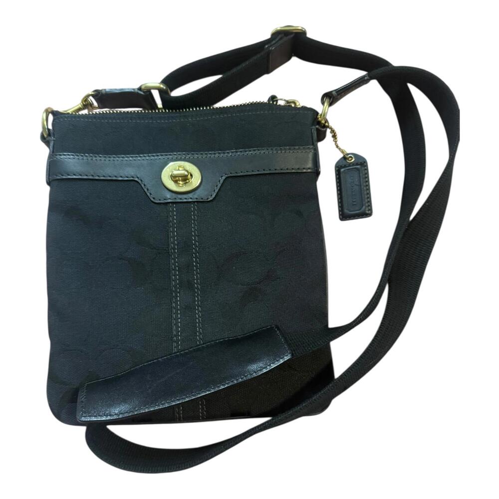 Coach Black Signature Canvas Turnlock Crossbody Bag